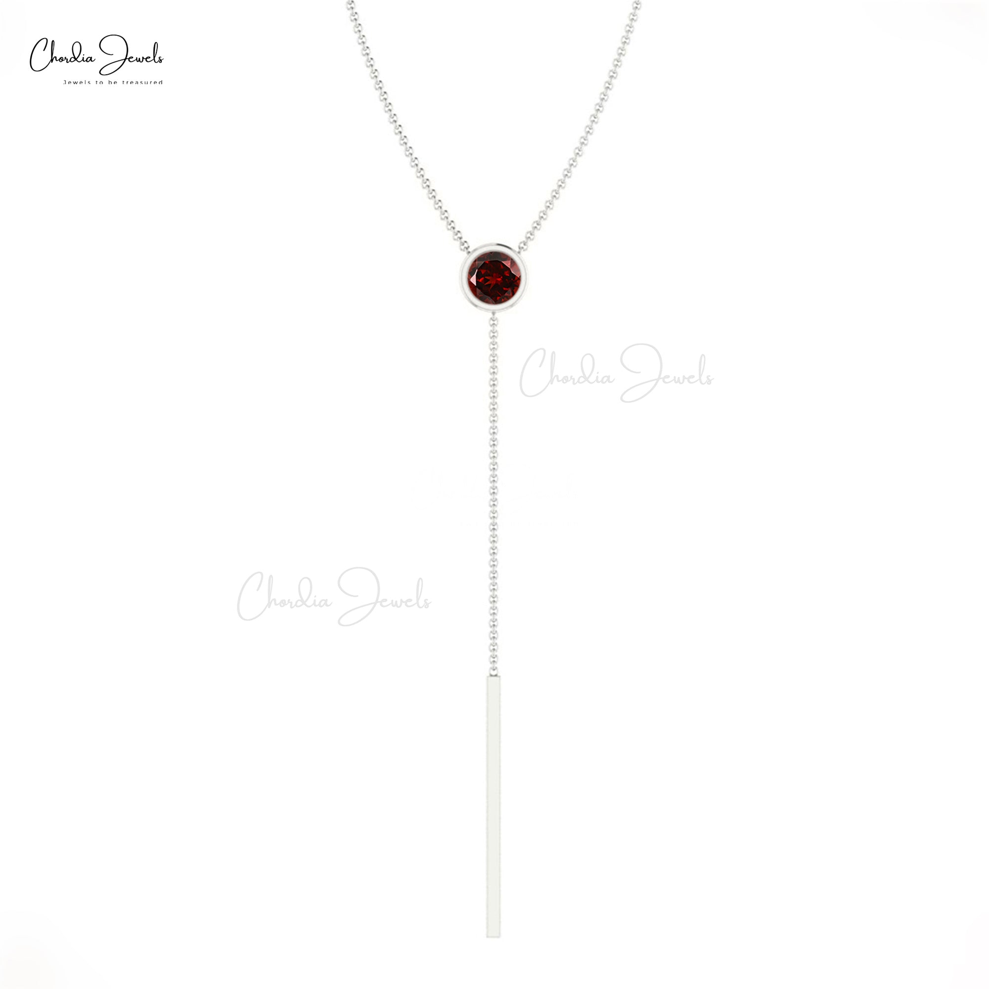 Round Cut Y Drop Necklace In 14k Real Gold Red Garnet 0.23 Ct Gemstone Chain Necklace