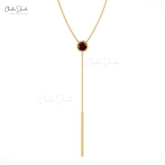 Round Cut Y Drop Necklace In 14k Real Gold Red Garnet 0.23 Ct Gemstone Chain Necklace
