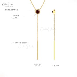 Round Cut Y Drop Necklace In 14k Real Gold Red Garnet 0.23 Ct Gemstone Chain Necklace