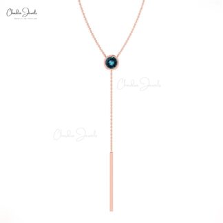 Solid 14k Gold Lariat Necklace With 3.5mm London Blue Topaz Gemstone Bridal Necklaces