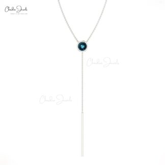 Solid 14k Gold Lariat Necklace With 3.5mm London Blue Topaz Gemstone Bridal Necklaces