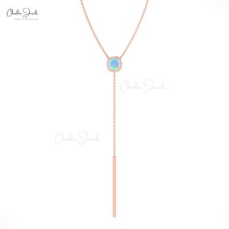 Y Drop Wedding Necklace In Solid 14k Gold Fire Opal 3.5mm Gemstone Lariat Necklaces