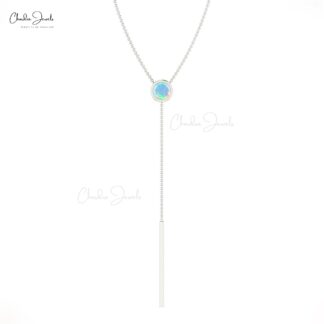 Y Drop Wedding Necklace In Solid 14k Gold Fire Opal 3.5mm Gemstone Lariat Necklaces