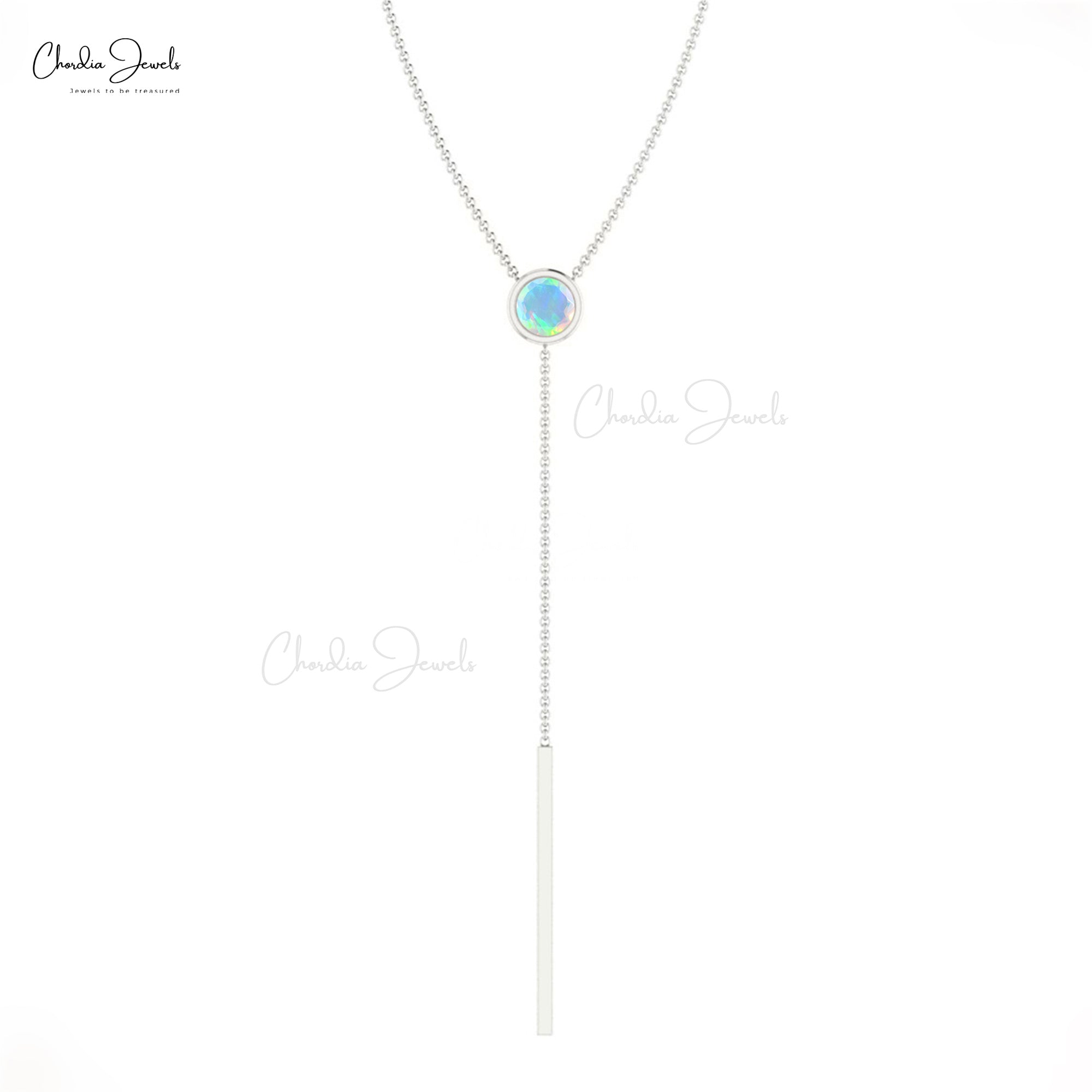 Y Drop Wedding Necklace In Solid 14k Gold Fire Opal 3.5mm Gemstone Lariat Necklaces