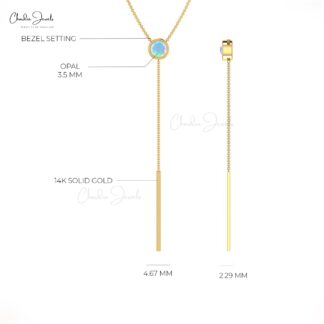 Y Drop Wedding Necklace In Solid 14k Gold Fire Opal 3.5mm Gemstone Lariat Necklaces