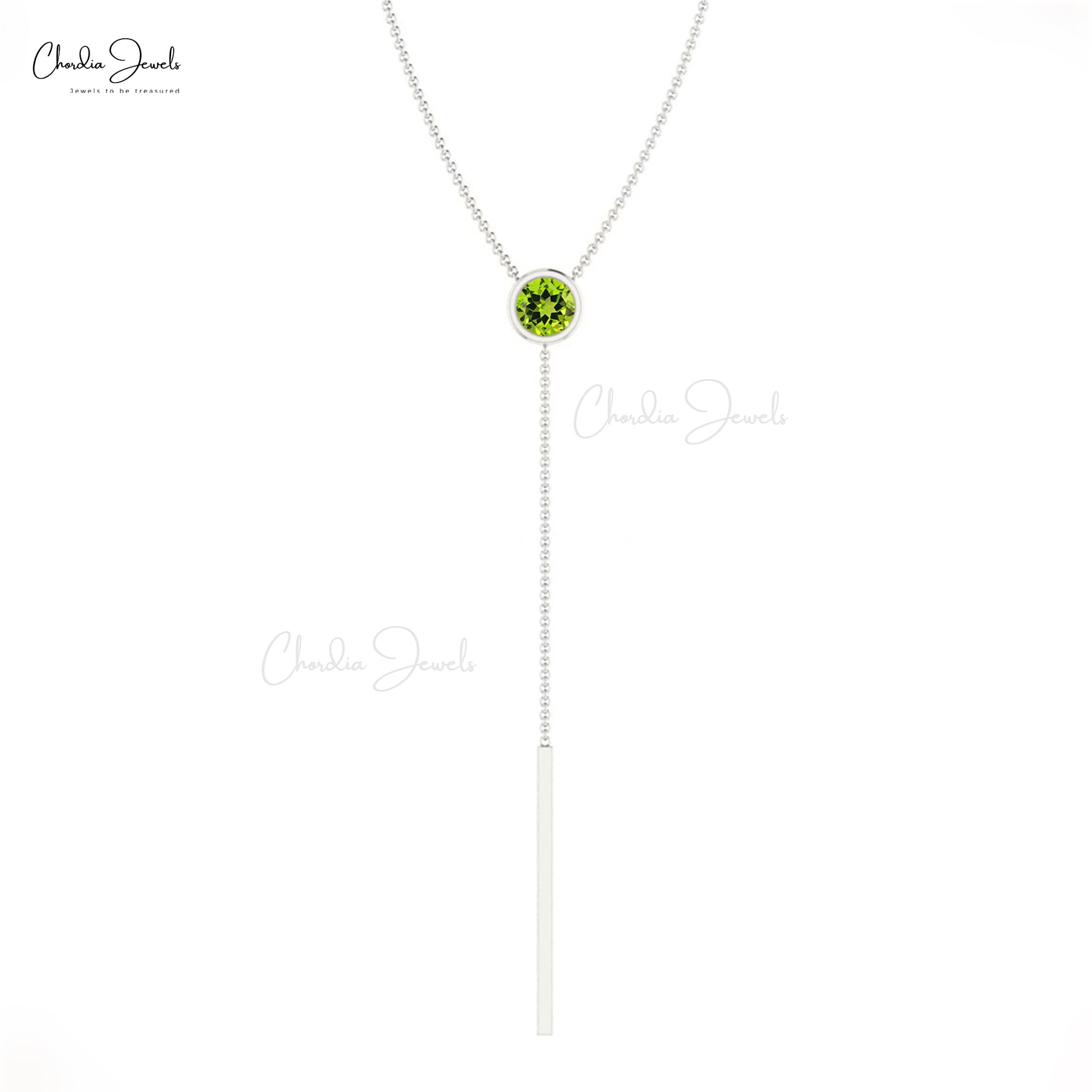 Solitaire Y Drop Necklace With 0.23 Ct Peridot Gemstone 14k Real Gold Minimal Necklaces