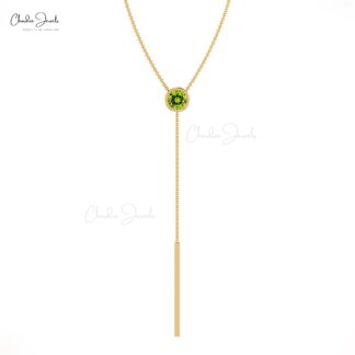 Solitaire Y Drop Necklace With 0.23 Ct Peridot Gemstone 14k Real Gold Minimal Necklaces