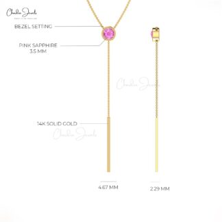 Brilliant Cut Y Drop Necklace With 3.5mm Pink Sapphire Bezel Set In 14k Real Gold Jewelry