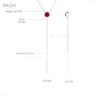 Y Drop Solitaire Necklace In 14k Pure Gold Burma Ruby 0.17 Ct Gemstone Necklaces