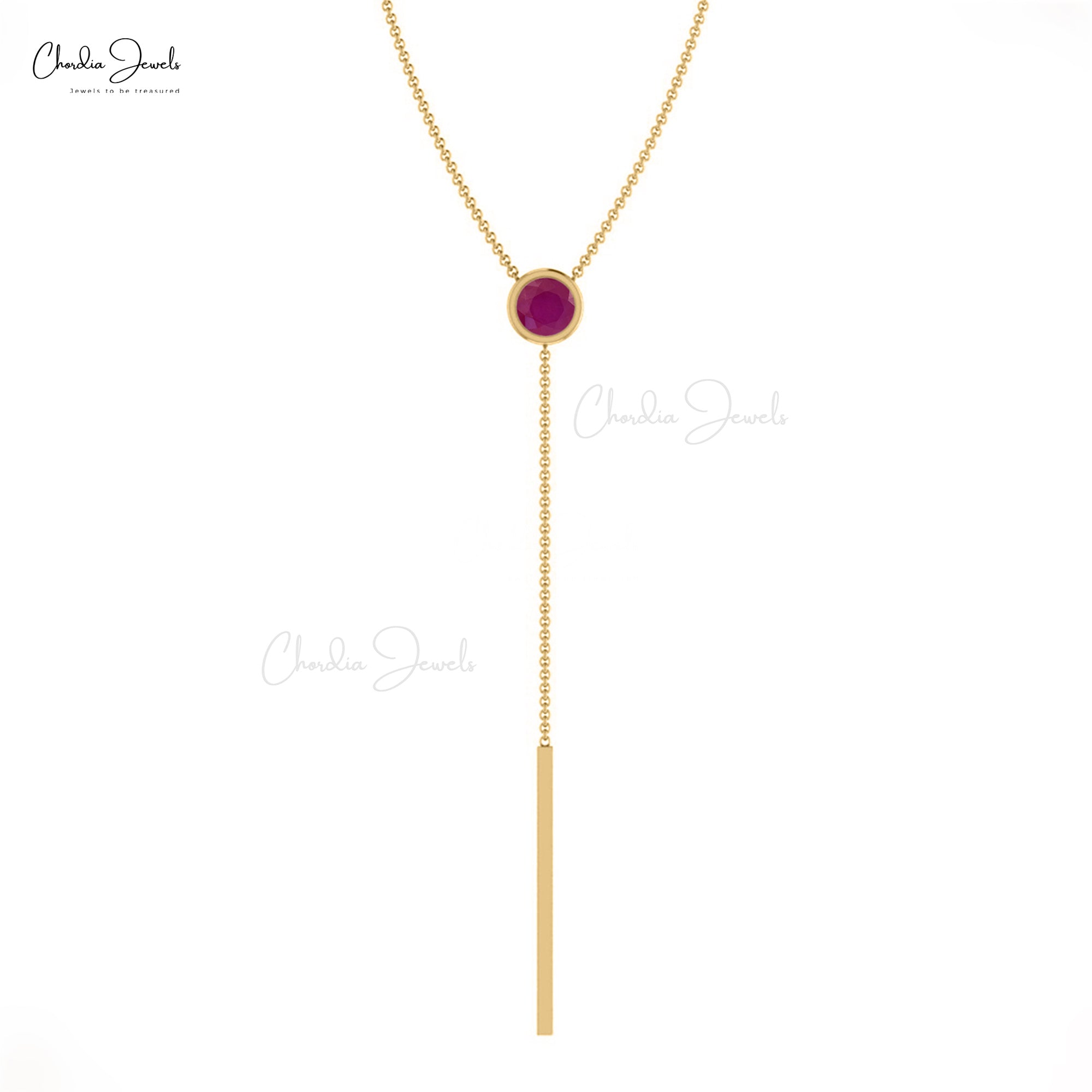 Y Drop Solitaire Necklace In 14k Pure Gold Burma Ruby 0.17 Ct Gemstone Necklaces