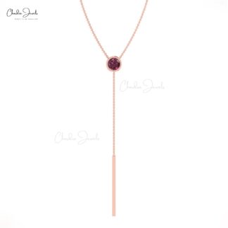 Bezel Set Solitaire Chain Necklace In 14k Gold Rhodolite Garnet 3.5mm Round Necklaces