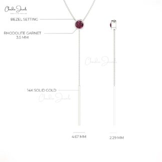 Bezel Set Solitaire Chain Necklace In 14k Gold Rhodolite Garnet 3.5mm Round Necklaces