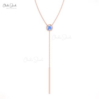 Y Drop Style Thin Chain Necklace In Pure 14k Gold Rainbow Moonstone Lariat Necklace