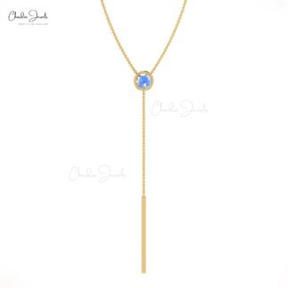 Y Drop Style Thin Chain Necklace In Pure 14k Gold Rainbow Moonstone Lariat Necklace