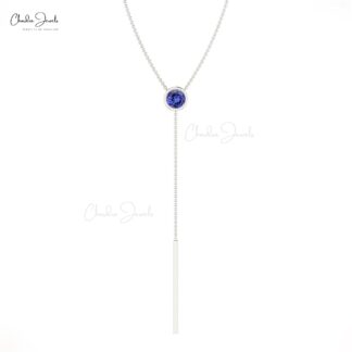 Natural Tanzanite Lariat Thin Chain Necklace With 3.5mm Gemstone 14k Solid Gold Jewelry