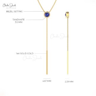 Natural Tanzanite Lariat Thin Chain Necklace With 3.5mm Gemstone 14k Solid Gold Jewelry