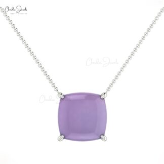 Single Stone Cushion Necklace With 8mm Chalcedony Prong Set In 14k Solid Gold Necklace