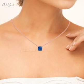 Natural Lapis Lazuli Solitaire Necklace In 14k Real Gold