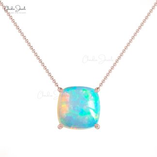 Solitaire Birthstone Necklace In 14k Real Gold 1.65 Ct Fire Opal Gemstone Chain Necklaces