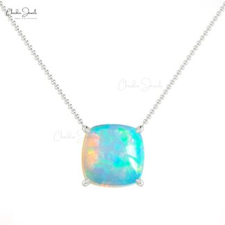 Solitaire Birthstone Necklace In 14k Real Gold 1.65 Ct Fire Opal Gemstone Chain Necklaces