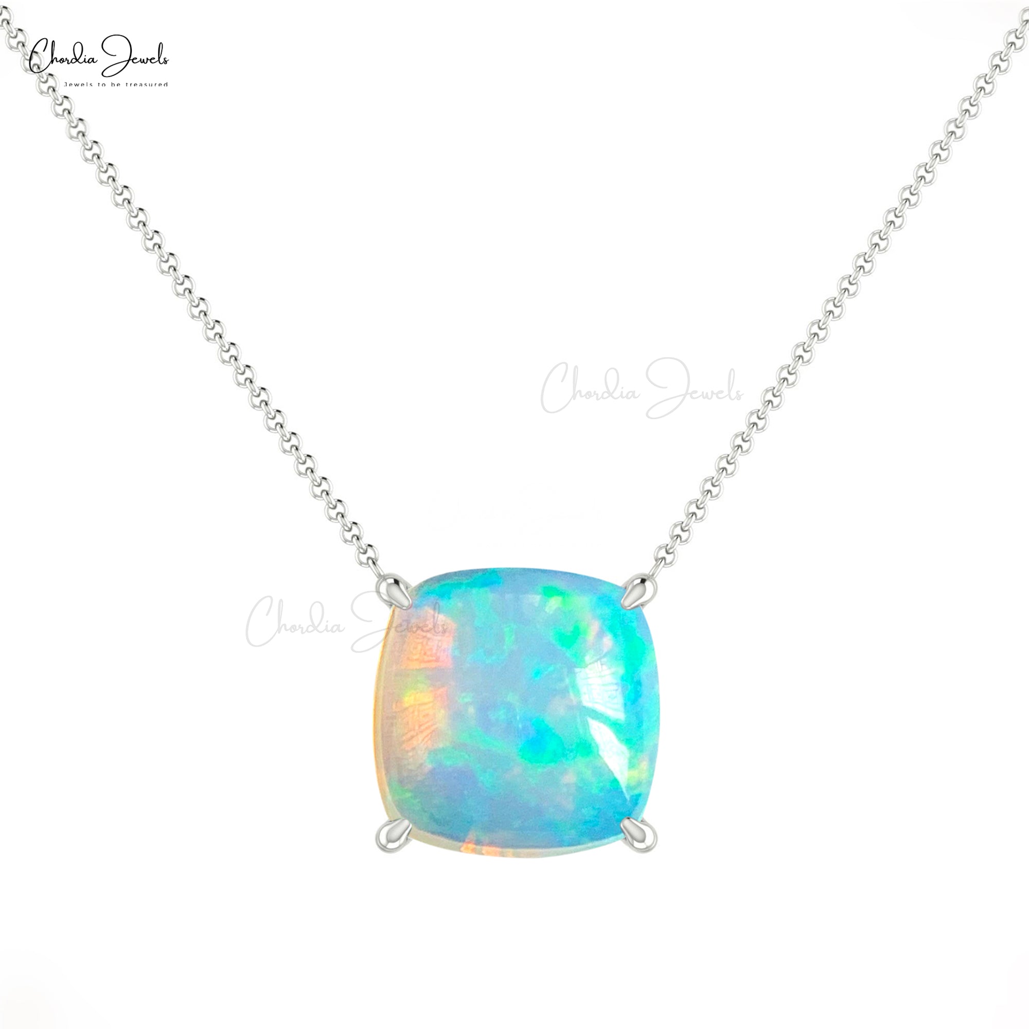 Solitaire Birthstone Necklace In 14k Real Gold 1.65 Ct Fire Opal Gemstone Chain Necklaces