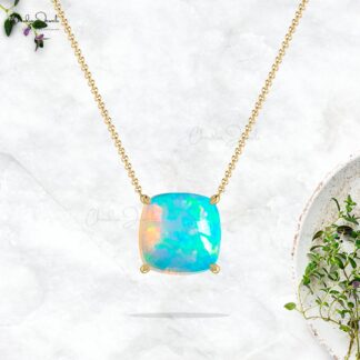 Solitaire Birthstone Necklace In 14k Real Gold 1.65 Ct Fire Opal Gemstone Chain Necklaces