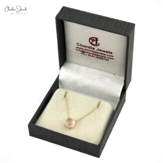 Solid 14k Yellow Gold Rose Quartz Gemstone Solitaire Necklace