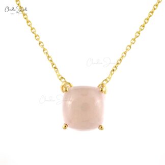 Solid 14k Yellow Gold Rose Quartz Gemstone Solitaire Necklace
