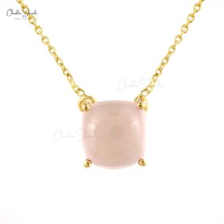 Solid 14k Yellow Gold Rose Quartz Gemstone Solitaire Necklace