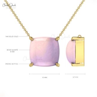 Solid 14k Yellow Gold Rose Quartz Gemstone Solitaire Necklace