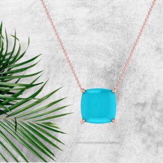 Solitaire Wedding Chain Necklace In Pure 14k Gold Arizona Turquoise 2.9 Ct Gemstone Necklace