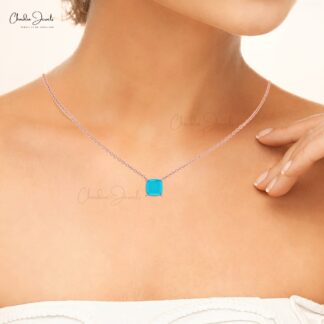 Solitaire Wedding Chain Necklace In Pure 14k Gold Arizona Turquoise 2.9 Ct Gemstone Necklace
