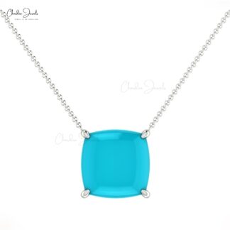 Solitaire Wedding Chain Necklace In Pure 14k Gold Arizona Turquoise 2.9 Ct Gemstone Necklace