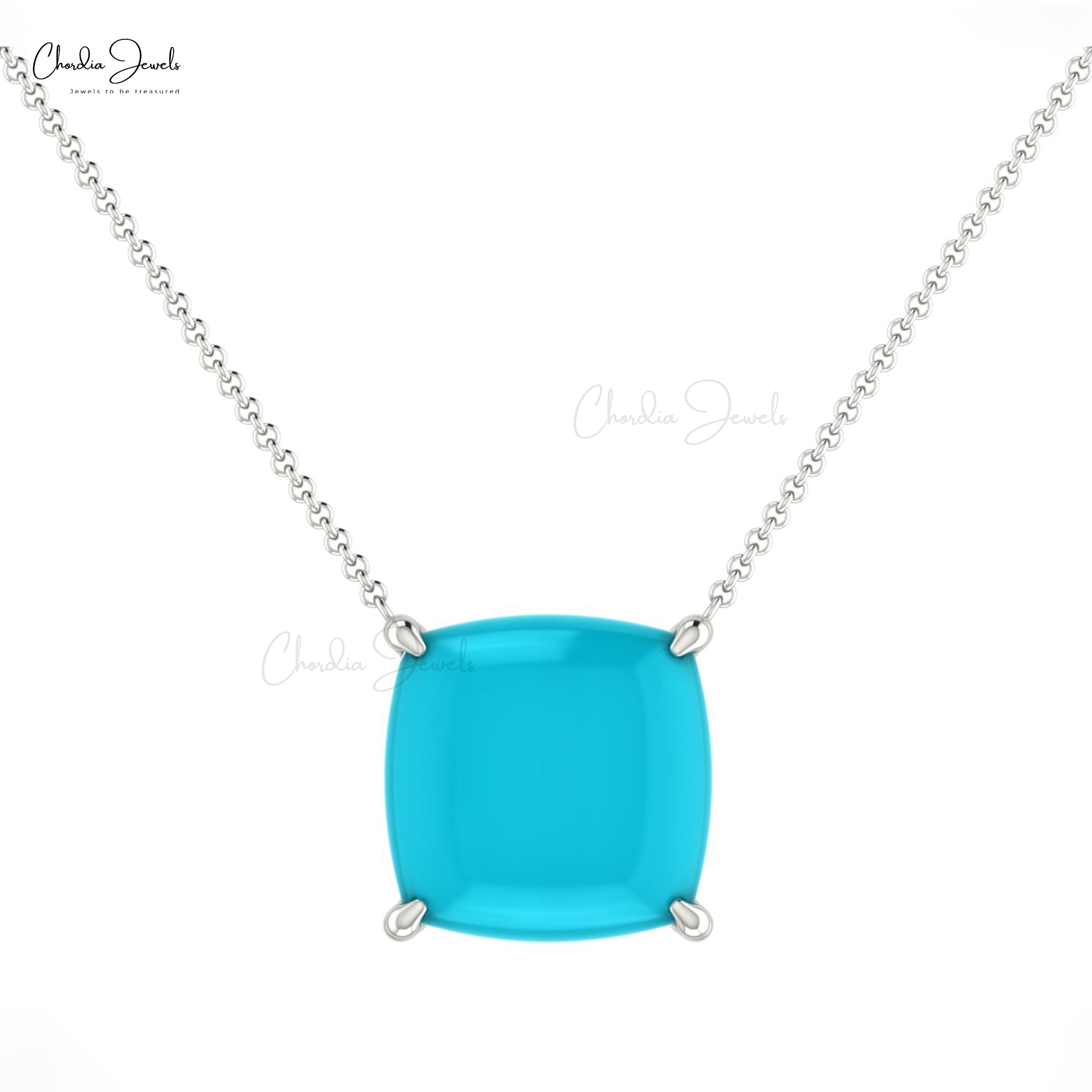 Solitaire Wedding Chain Necklace In Pure 14k Gold Arizona Turquoise 2.9 Ct Gemstone Necklace