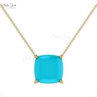 Solitaire Wedding Chain Necklace In Pure 14k Gold Arizona Turquoise 2.9 Ct Gemstone Necklace