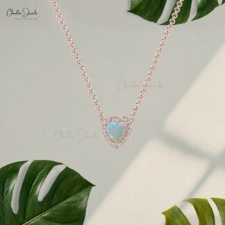 Heart Shape Opal Gemstone Necklace In 14k Solid Gold
