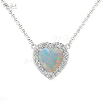 Heart Shape Opal Gemstone Necklace In 14k Solid Gold