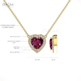 Genuine Rhodolite Garnet & Diamond Halo Heart Necklace