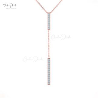 2mm Aquamarine Gemstone Lariat Drop Chain Necklace in 14k Solid Gold