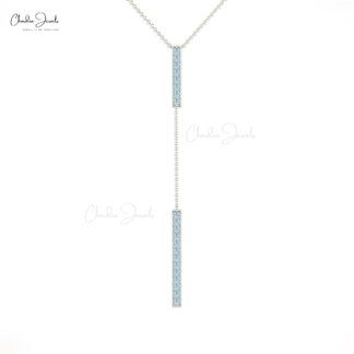 2mm Aquamarine Gemstone Lariat Drop Chain Necklace in 14k Solid Gold