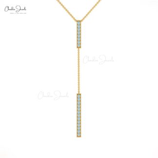 2mm Aquamarine Gemstone Lariat Drop Chain Necklace in 14k Solid Gold