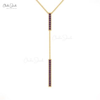 Purple Amethyst Gemstone 14k Real Gold Lariat Drop Necklace