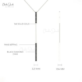 Round Black Diamond Drop Chain Necklace In Solid 14k Gold Light Weight Jewelry For Her