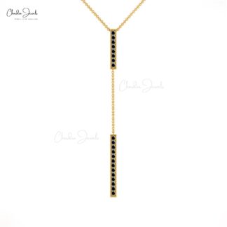 Round Black Diamond Drop Chain Necklace In Solid 14k Gold Light Weight Jewelry For Her