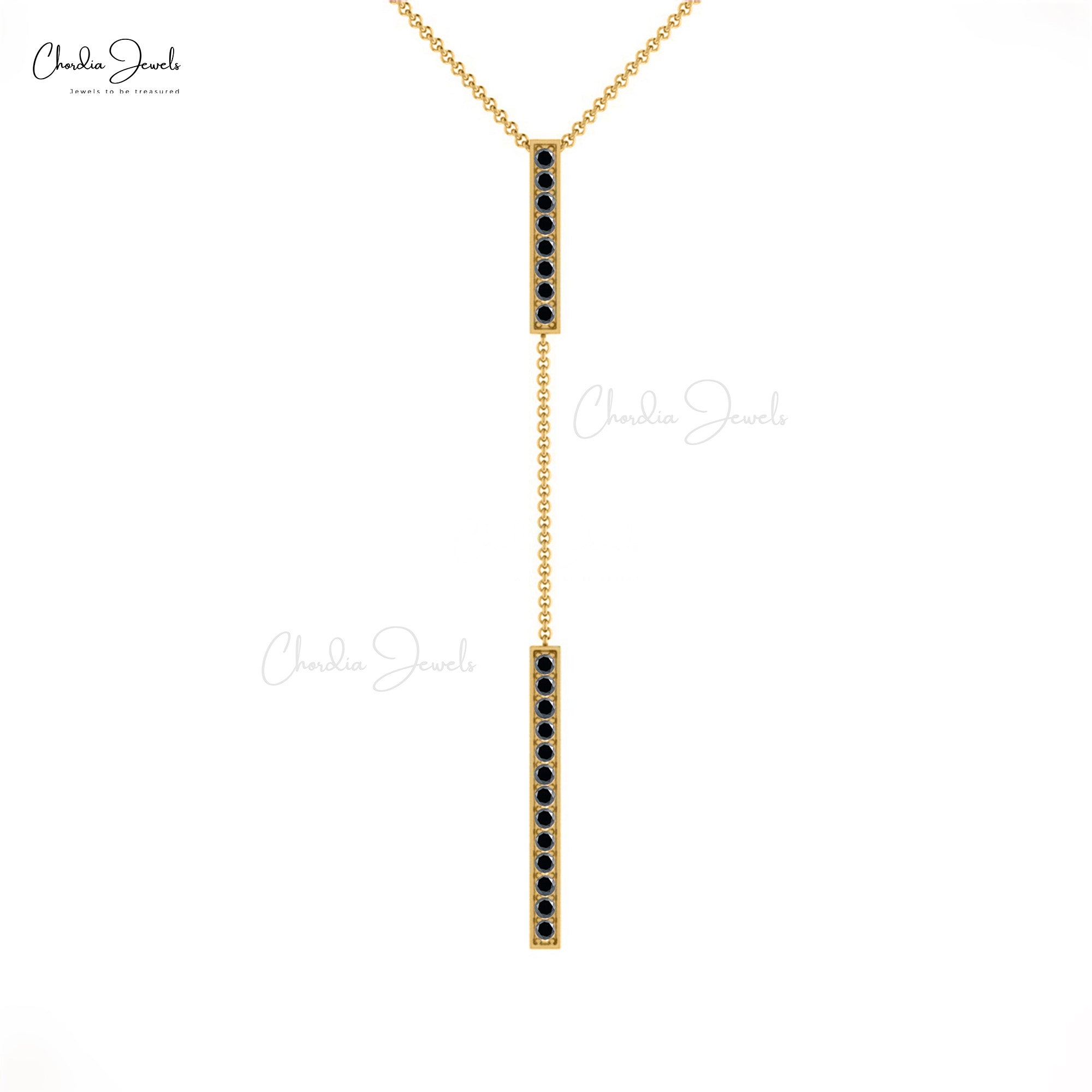 Round Black Diamond Drop Chain Necklace In Solid 14k Gold Light Weight Jewelry For Her