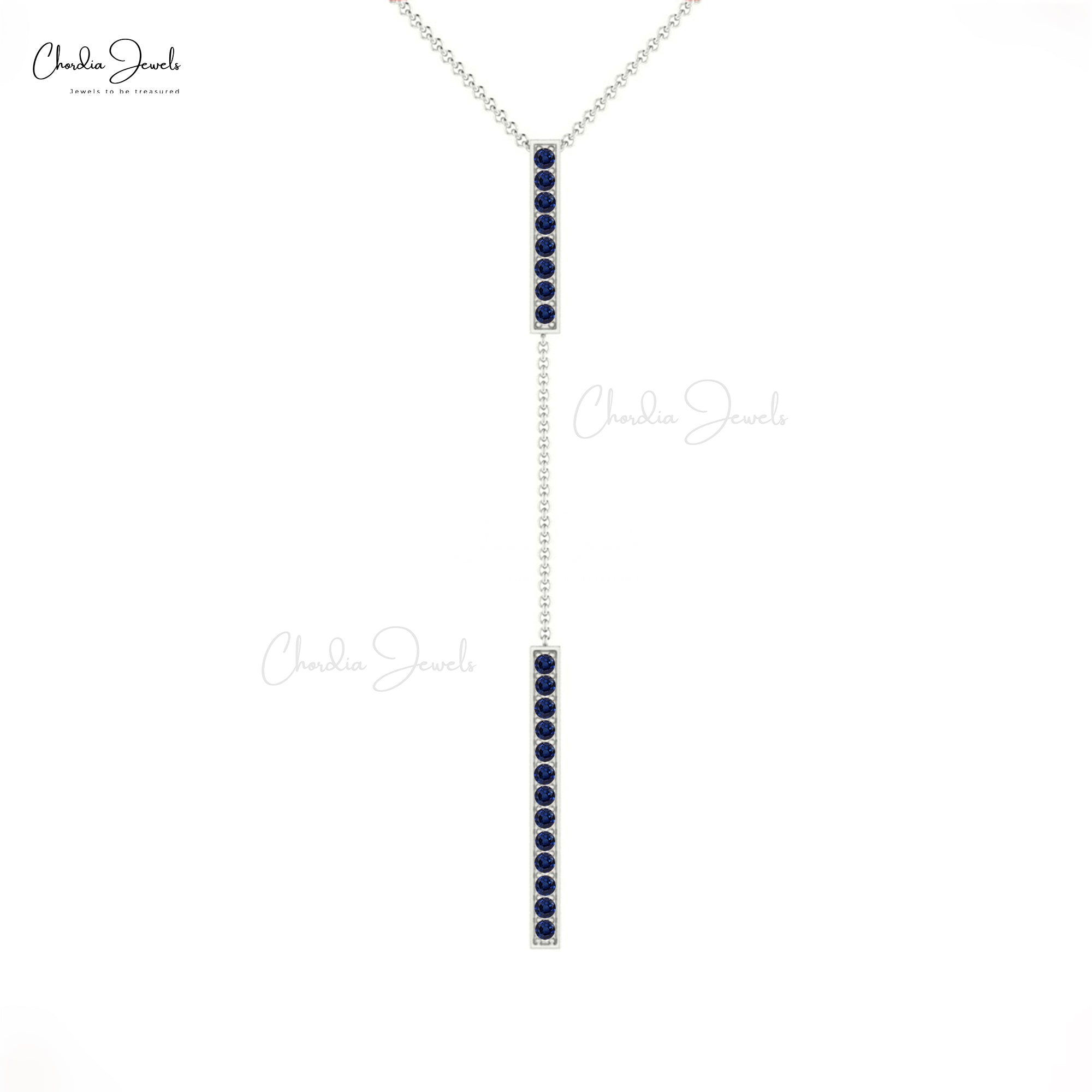 Dainty Gemstone Necklace With 1.05 Ct Blue Sapphire 14k Real Gold Y Drop Fine Jewelry