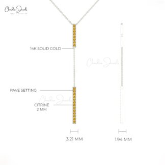Lariat Thin Chin Necklace In Real 14k Gold Citrine 2mm Gemstone Y Drob Bar Necklace