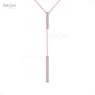 Y Drop Unique Necklace with 2mm White Diamond Bar Pave Set In 14k Real Gold Necklace