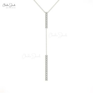 Y Drop Unique Necklace with 2mm White Diamond Bar Pave Set In 14k Real Gold Necklace