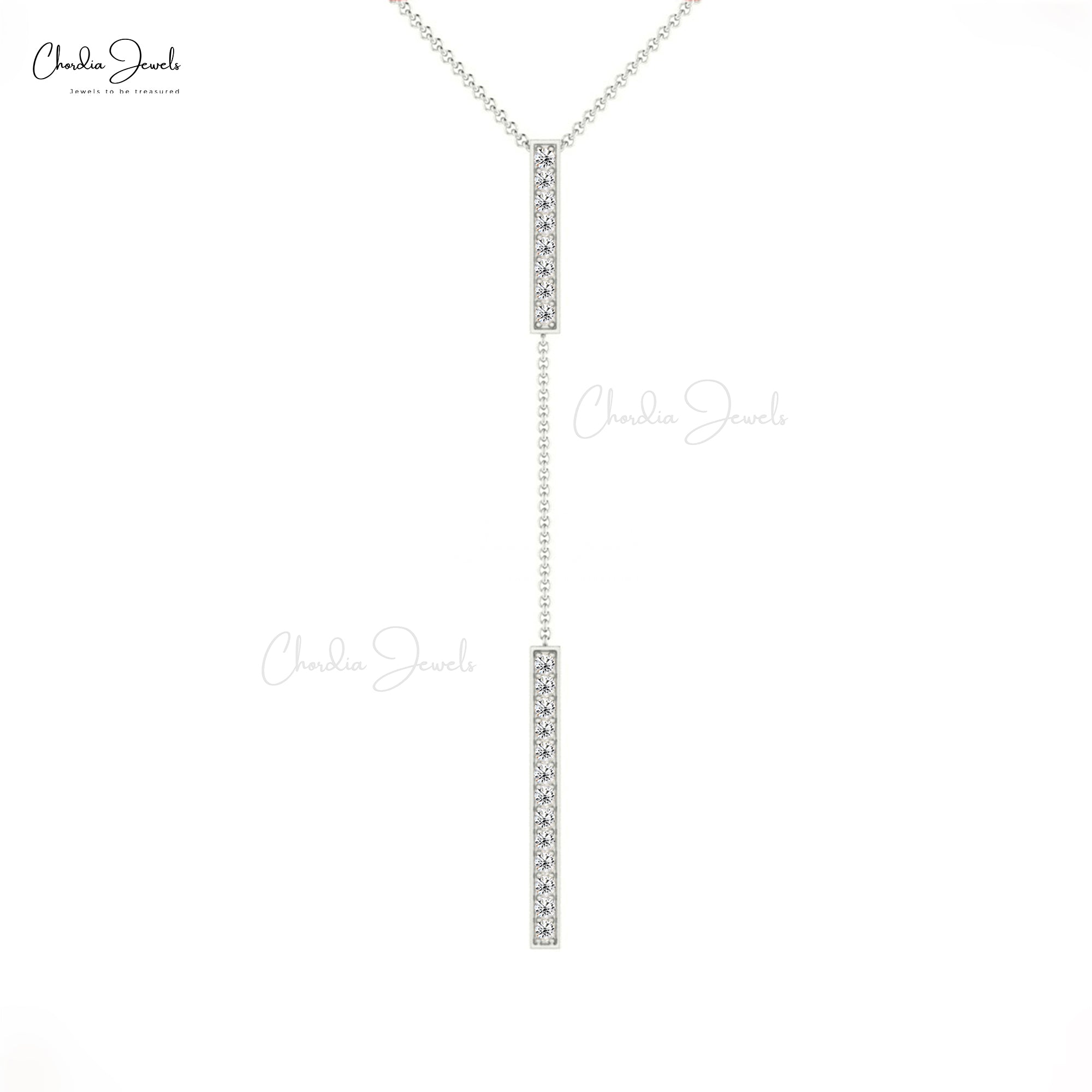 Y Drop Unique Necklace with 2mm White Diamond Bar Pave Set In 14k Real Gold Necklace